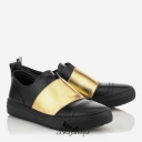 Jimmy Choo Black Matt Leather and Gold Metallic Elastic Trainers BSJC8334628