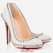 100MM Studded Leather White Pumps BSCL487210
